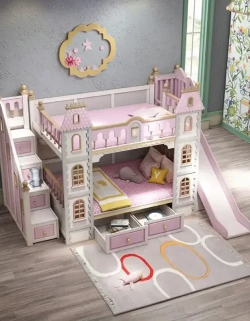 Solid Wood Kids Bunk Bed | Princess Dream Castle Double Decker High-Low Two-Story Bedroom Furniture Camas Para Niñas سرير اطفال