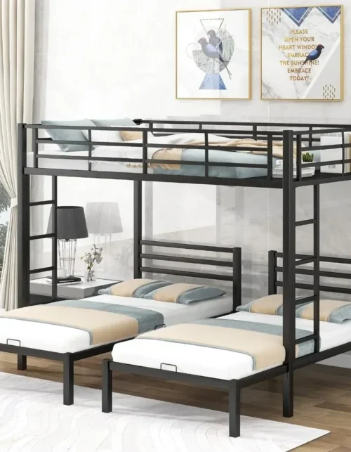 Triple Bunk Bed Twin Over Twin, 3 Bunk Bed with Side Ladder, Size Triple Bunk for Kids, Teens