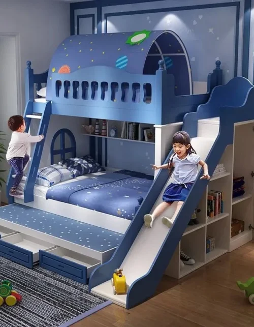 Litera para niños, litera de madera maciza, cama de dos pisos, cama multifuncional para madre e hijo con armario