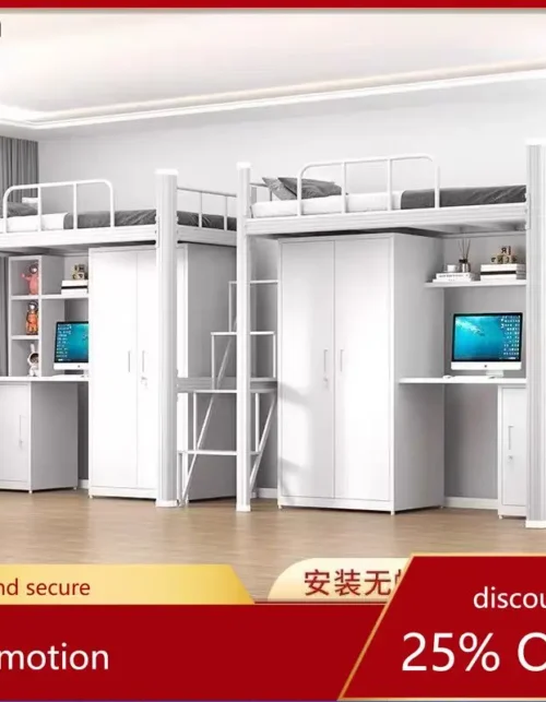 Hxl loft bed with desk combo, iron bed frame, dormitory ladder, apartment bed