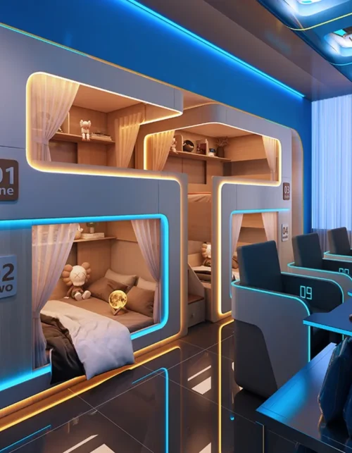 Modern Loft Bed for Apartment, Bunk Bed for Esports Hotel & Dormitory Space Saving Twin Size Bunk Bed for Student Housing