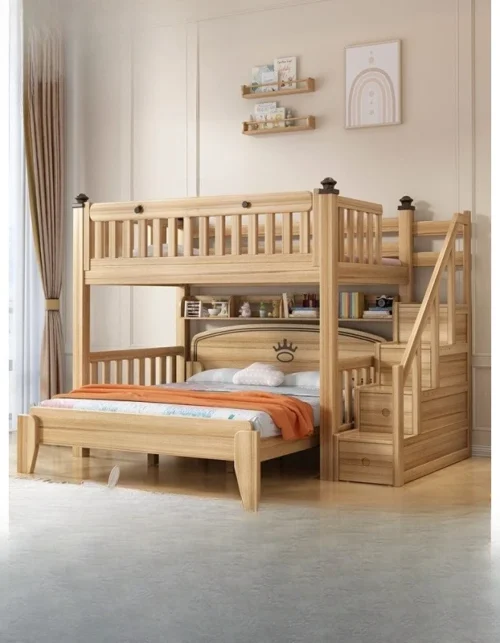Solid wood bunk bed double-layer high and low mother-in-law combination bed adult and child staggered small apartment