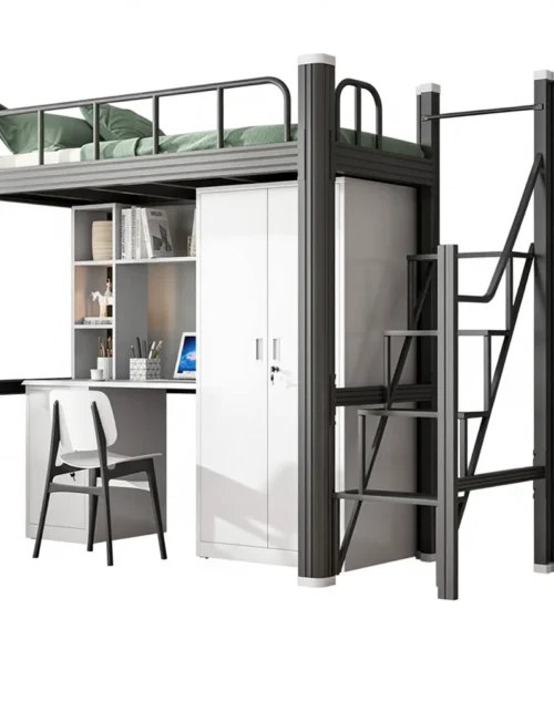 dl-Modern Apartment Bedroom Furniture Steel Adult Loft Bed Frame Loft Bunk Bed With Stairs#