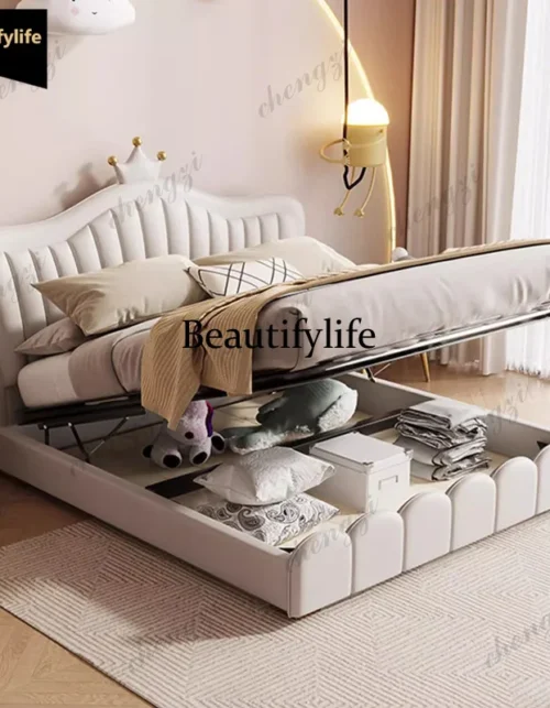 Q181 Cama Princesa con Estructura para Dormitorio, Sofá Moderno Tipo Loft para Niños, Cama de Masaje, Cama Doble de Cuero, Letto Matrimoniale de Moda