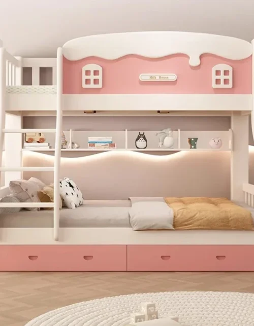 150x200cm modern style bunkbed with slide h bed frame full double bed base adult loft bed bunkbed children Organizer furniture