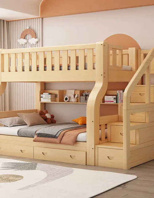 Cheap Storage Child Save Space Twin Boys Adult Modern Wooden Double Kids Bunk Bed with Stairs