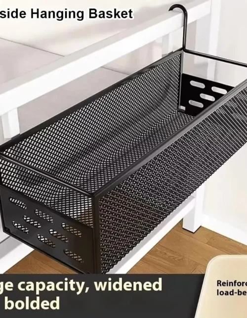 1Pcs Durable Iron Bedside Hanging Basket Punch-Free Hanging Bed Storage Rack Space Saving Bedside Shelf Upper Bunk