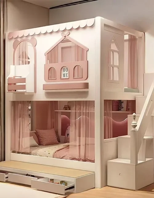 Baby Crib Bassinet, Childrens Toddler Bunk Bed, Montessori Trundle Princess Wooden Hut, Mezzanine Cradle Camas Ninos