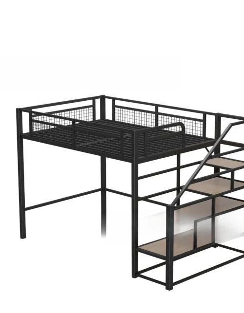 Bed and table  wrought iron elevated Small apartment loft space saving bunk