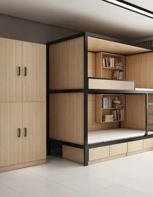 Upper and Lower Bunk Beds School Dormitory Apartment Bed Youth Hostel Space Capsule All-inclusive Bed Steel Wood Combined Mother