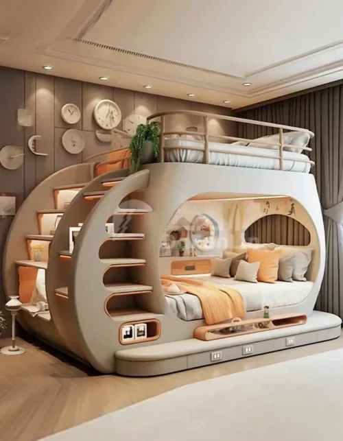 Teenagers Whole House Custom Furniture Tree House under the Bed Bunk Bed High and Low Personality Bed with Light Effect