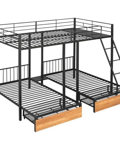 Litera doble y doble completa, litera triple de metal con cajones y barandillas protectoras