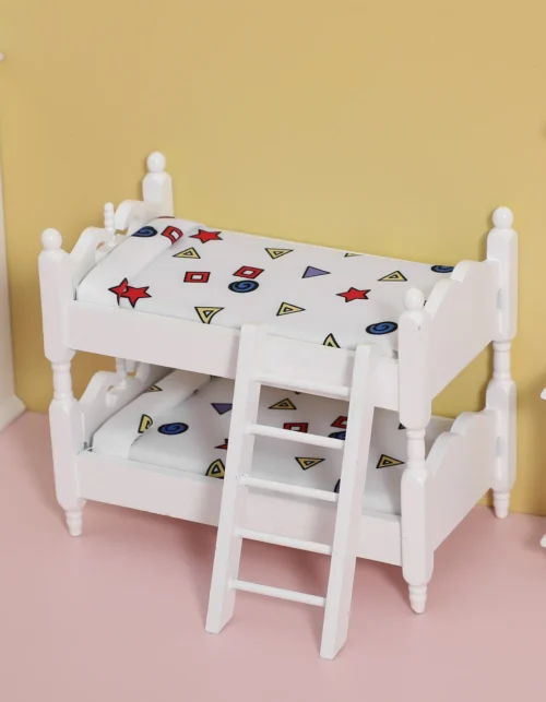 Detailed Miniature Bunk Bed for Mini House Landscaping Decor Realistic Shape Solid Wood Frame Mini Bedroom Furniture Display