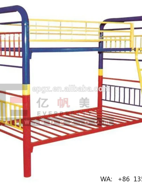 Hot Sale Kindergarten Furniture Colorful Metal Frame Kids Bunk Bed for Nursery Double Bed with Ladder for Kids
