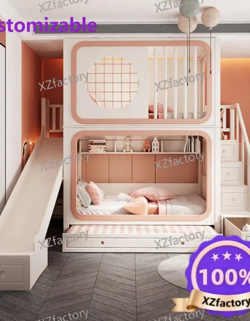 Solid Wood Kids Bunk Bed, Boys' Bunk Bed, Double Decker Loft Bed, Girls' Princess Castle Tree House Bed