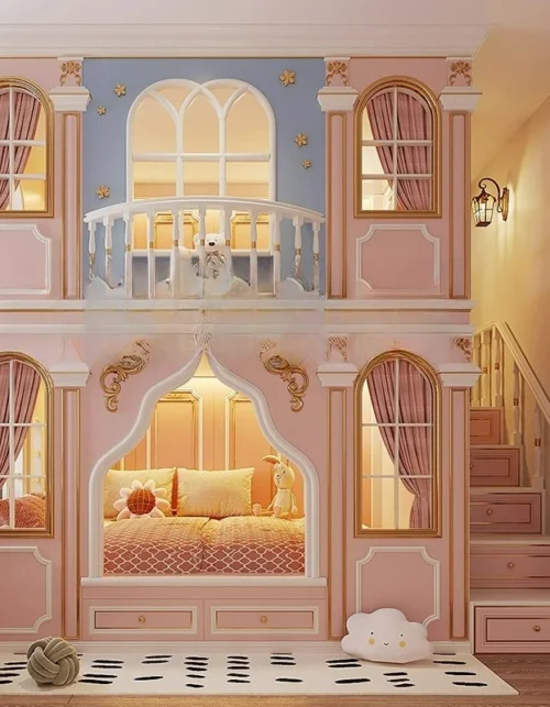 Customizable Villa Luxury Castle Room Upper and Lower Bunk Beds Elevated Duplex Second Floor Tree House Secret Base Bed