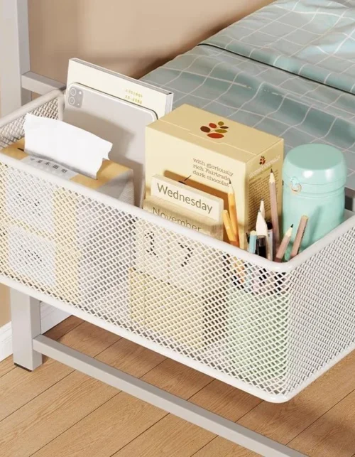 〔W〕Bedside Hanging Storage Basket Space Saving Multifunctional Metal Bedside Shelf For Hotel Office Dorm Bed & Bunk Bed Bedroom