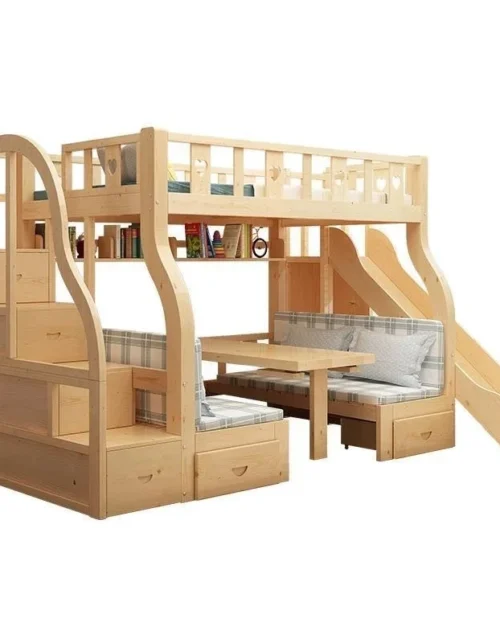 -ForMultifunction Bunk Bed Solid Wood Storage Drawers Combined Adjustable Kids Adults Bunk Bed With Desk Slide Stair&