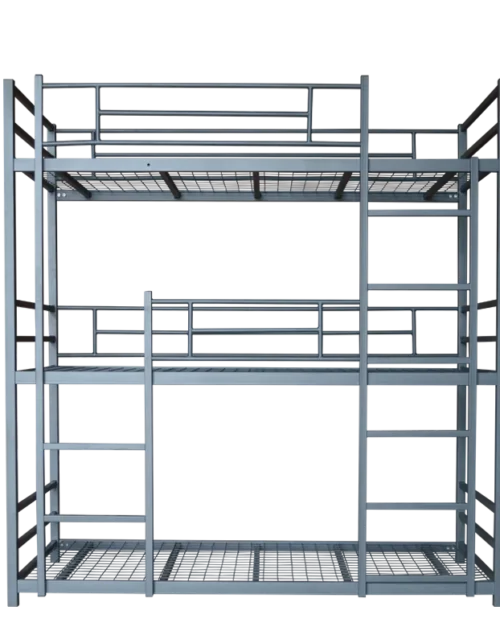 JZD Durable Wrought Iron king Size Triple Decker Bunk Bed with Locker for School