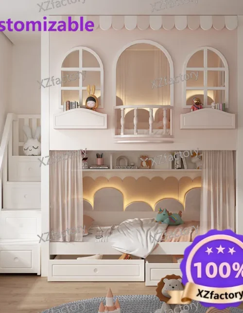 Customizable All-Solid Wood Bunk Bed for Kids, Loft Bed with Desk Under Bed, Tree House Bed with Archway