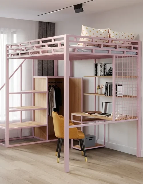 High sheets upper lower table loft bed small apartment pavilion wrought iron multi-functional bunk iron frame bed for bedroom