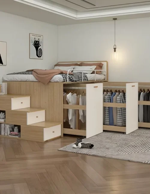 Custom Thick Pine Extendable Storage Bed Frame MDF Construction Space-Saving Durable Easy Assembly Comfortable Bedroom Furniture