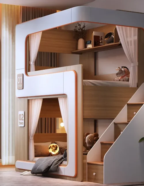High Quality Indoor Bedroom Furniture Kids Beds Set Girls Princess Bunk Beds Wood Double Bunk Bed for Children with Slide