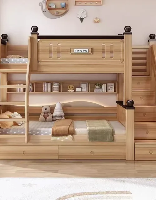 2025 Latest Design Solid Wood Multifunctional Bunk Bed for Children and Adult with Storage Stair Underneath Drawers Bed