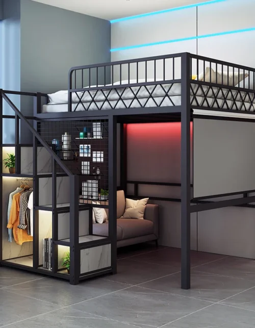 Loft bed sheet upper layer multi-functional space-saving modern simple bunk bed Tillais Pavilion upper bed and bottom table