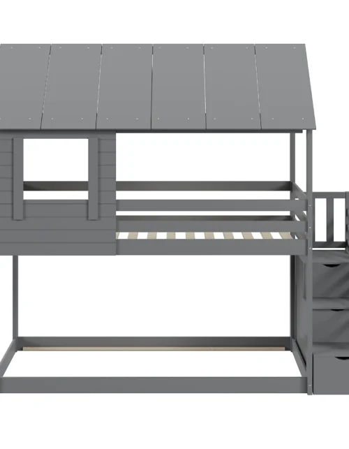 *Modern Children's Solid Wood Bunk Bed 90x200cm with Fall Protection and Ladder Loft Bed House Bed with Slatted Frame