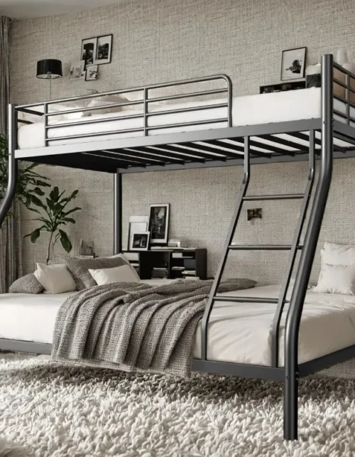Twin Over Full Bunk Bed Metal Frame Heavy Duty Space-Saving Adults Dorm Apartment Small Room No Box Spring Needed
