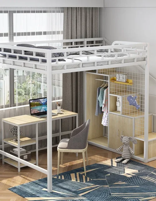 Small apartment bedroom bunk multi-functional loft bed space saving 1.8 meters triple long bed duplex second floor bed