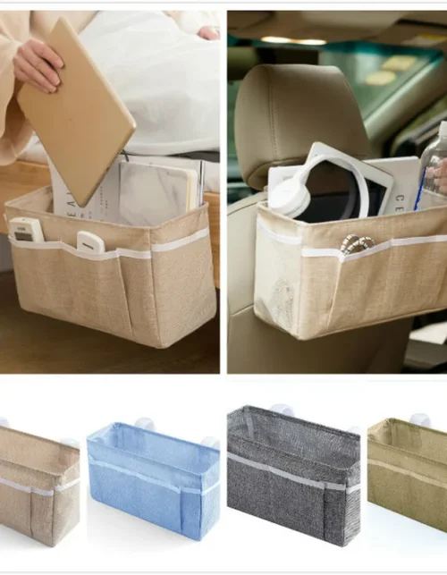 Cotton Linen Bedside Hanging Storage Bag Multi Pocket Organizer For Bunk Bed Sofa Desk Car Makeup Accessories