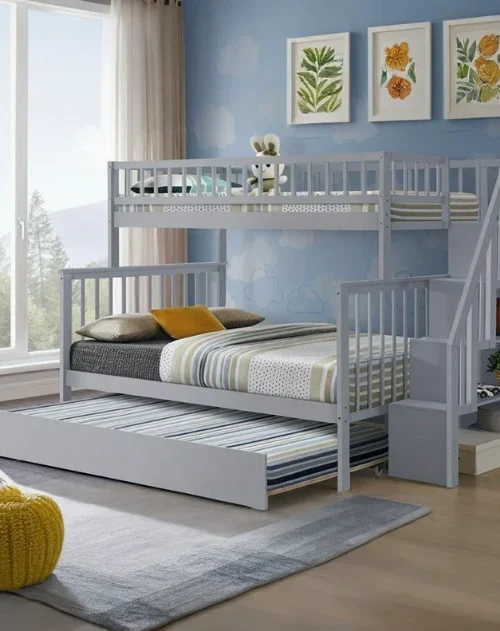 -For Modern  Wood Storage Children Three Bunk Bed Triple Bunk Bed for Kids Bedroom Furniture Muebles De Dormitorio Bedroom Set&