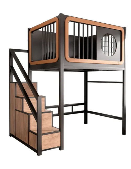 On the bed and off the table combination Wrought iron elevated Small apartment duplex second floor loft Space saving