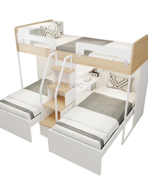 * Modern Loft Bedroom Furniture for Hotels Schools Home Comfortable MDF Triple Bunk Bed with Ladder