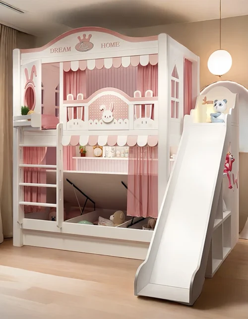 Decoration Storage Children Bed Frame Design Modern Bunk Children Bed Wooden Japanese White Lit Cabane Enfant Furniture For Home