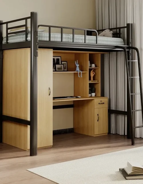 Dormitory-Style Bunk Bed Desk for Student Apartments Single Bed Wardrobe Combination with Iron Frame for Bedroom Furniture سرير
