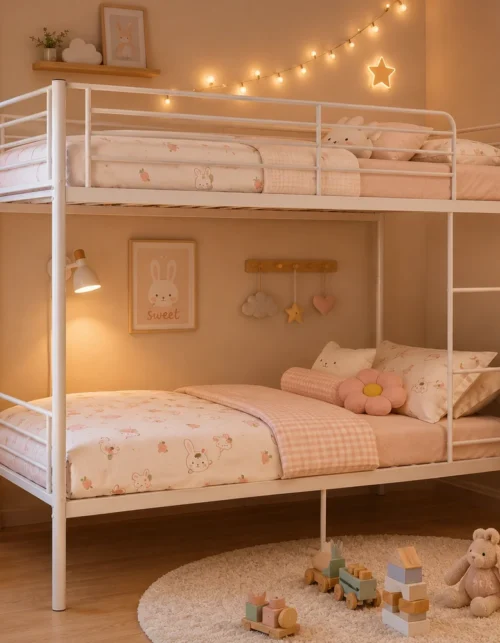 Metal Bunk Bed with Ladder and High Guardrail for Dormitory Separable White Twin Bunk Bed 2 in 1 for Kids, Teens & Adults