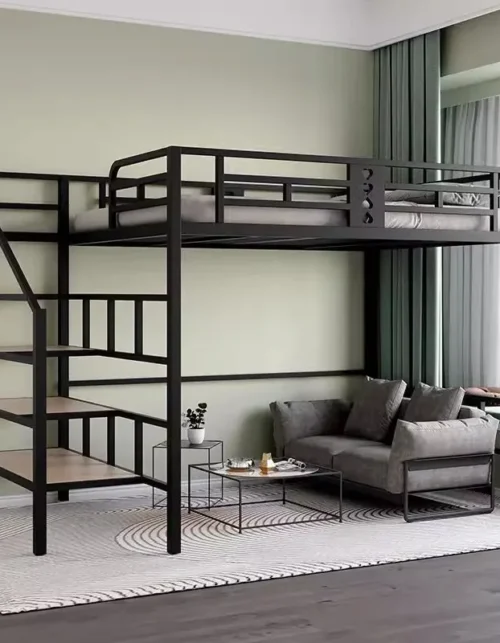 New wrought iron/steel wood bed bed under the table multi-functional loft apartment loft space saving bunk