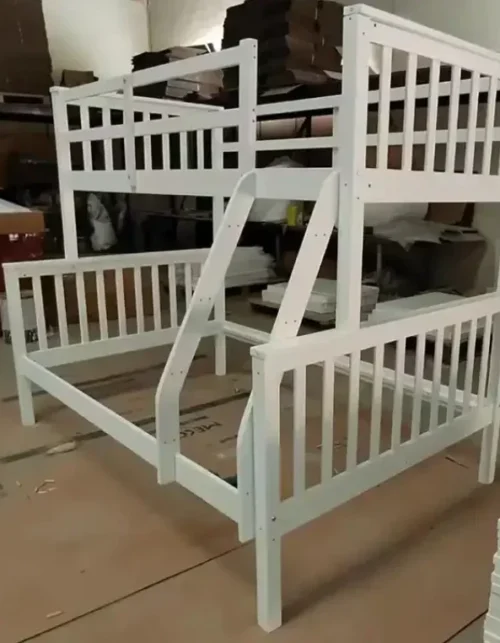 # Solid Pine Wood Three Layers House Bed With Castor Frame Saving Space Twin Beds Triple Bunk Bed #