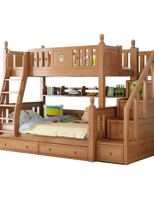 Full solid wood oak bunk bed Two-layer upper and lower beds Adult small apartment high and low bunk multi-functional child
