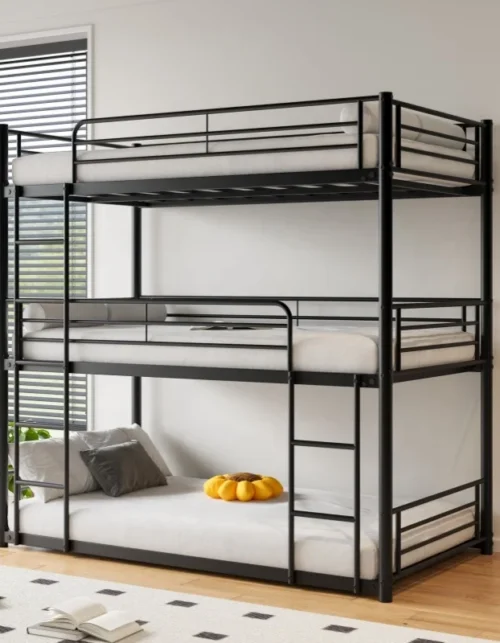 #Modern Twin Size Metal Frame Triple Bunk Bed for Boys for Hotel School or Apartment in Stock