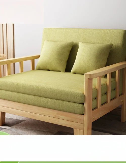 Simple small apartment solid wood sofa bed household folding living room multi-functional dual-purpose office balcony retractabl