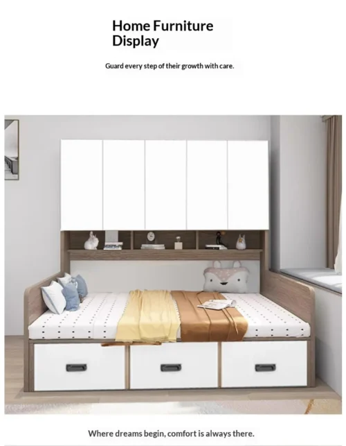 Space Saving Tatami Bed with Wardrobe&Desk Multifunctional Storage Combo Bed Integrated Sleeping Solution for Home Kids Bedroom