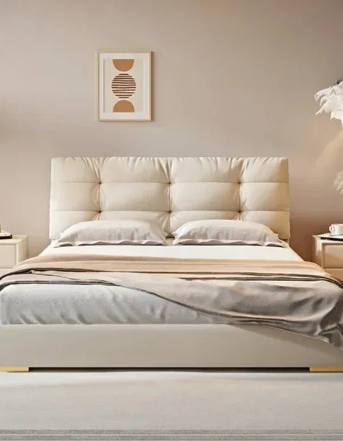 Y W Princess Modern House Double Bed Frame Simple Storage White Loft Bed Queen Size  Bedroom Set Furniture