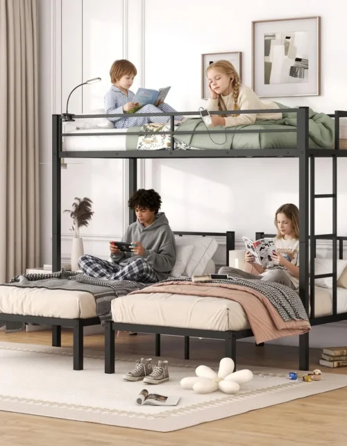 #Modern Twin Over Twin & Triple Bunk Bed for 3 Twin XL Metal Frame in Stock USA for Hotel Use