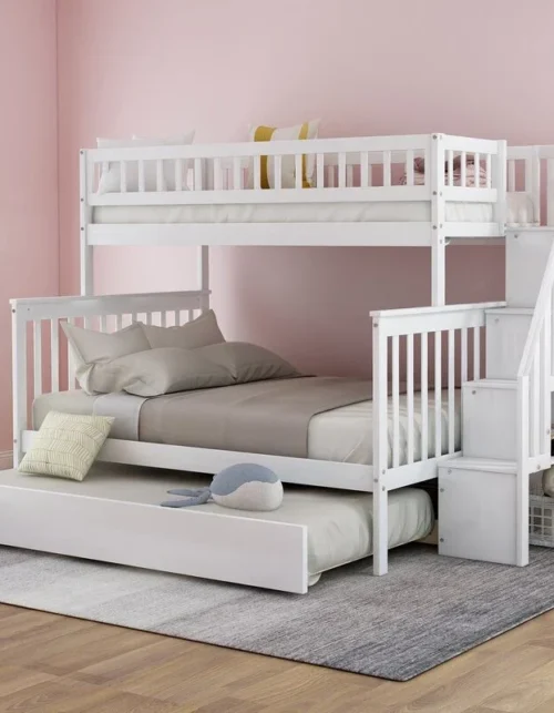 Modern Design Solid Wood Storage Children Three Bunk Bed Child Bed Triple Bunk Bed