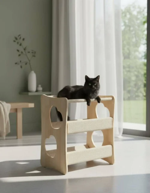 Feline Bunk Bed Cool and Breathable Feline Hammock Elevated Structure Easy to Install Scratch Resistant for Indoor