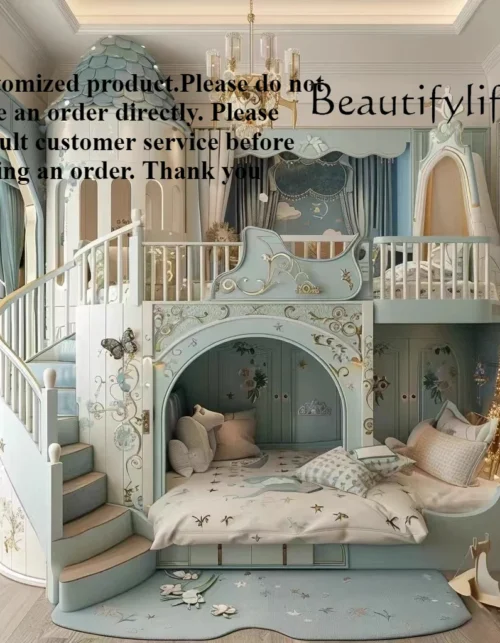 J Bunk Beds Solid Wood High Guardrail Bed Mori Se Whole House Custom Full Solid Wood Children's Tree House Slide Upper AndLower
